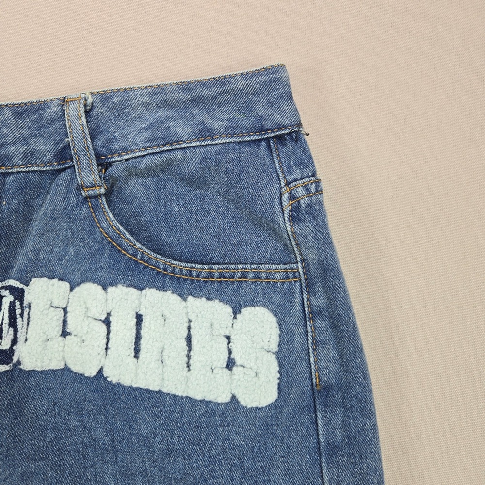 Bottega Desires Denim Shorts Chenille Patch Raw Hem Blue Mens Size L - Picture 6 of 15